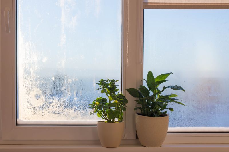 indoor houseplants on windowsill during winter
